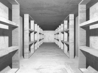 Geometrik beton mimari arka plan. 3D render illüstrasyon