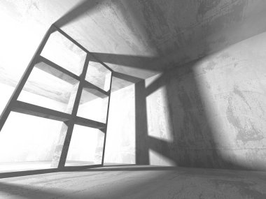 Karanlık boş oda. Beton duvarlar paslı. Mimari grunge arka plan. 3D render illüstrasyon