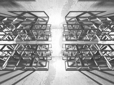 Geometrik beton mimari arka plan. 3D render illüstrasyon