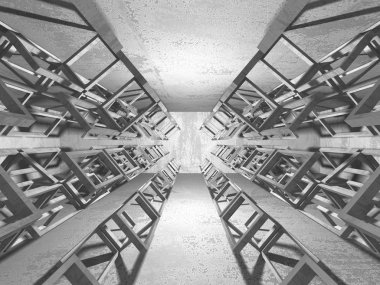 Geometrik beton mimari arka plan. 3D render illüstrasyon