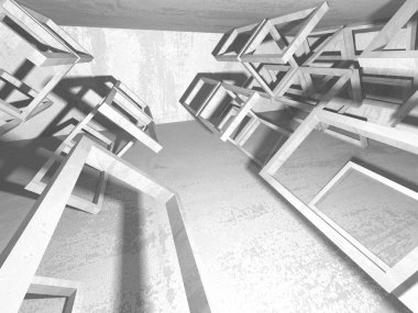 Karanlık boş oda. Beton duvarlar paslı. Mimari grunge arka plan. 3D render illüstrasyon