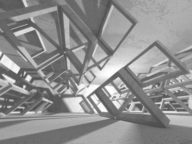 Karanlık Bodrum boş odası iç. Beton duvarlar. Mimari arka plan. 3D render illüstrasyon