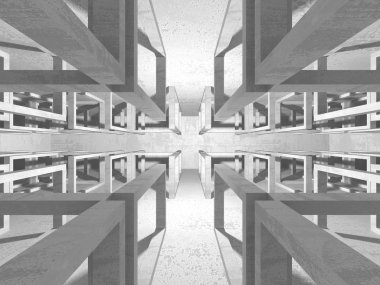 Karanlık boş oda. Beton duvarlar paslı. Mimari grunge arka plan. 3D render illüstrasyon