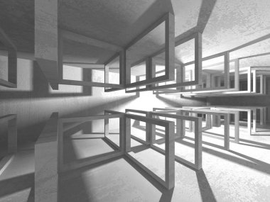 Geometrik beton mimari arka plan. 3D render illüstrasyon