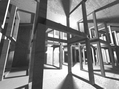 Geometrik beton mimari arka plan. 3D render illüstrasyon