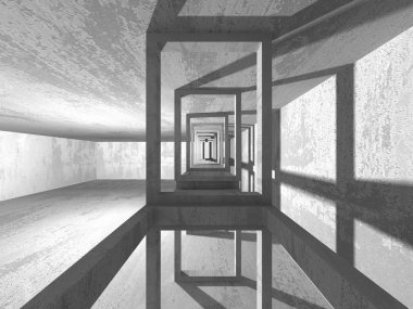 Geometrik beton mimari arka plan. 3D render illüstrasyon