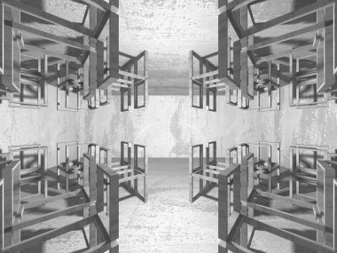 Karanlık Bodrum boş odası iç. Beton duvarlar. Mimari arka plan. 3D render illüstrasyon