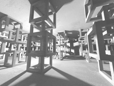 Geometrik beton mimari arka plan. 3D render illüstrasyon