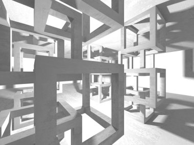 Karanlık Bodrum boş odası iç. Beton duvarlar. Mimari arka plan. 3D render illüstrasyon