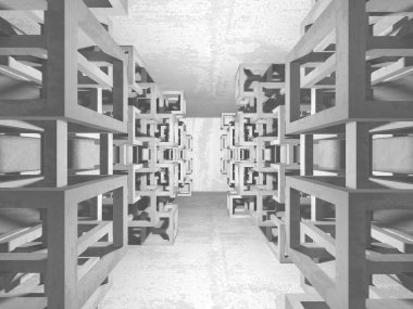 Geometrik beton mimari arka plan. 3D render illüstrasyon