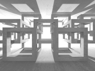 Karanlık Bodrum boş odası iç. Beton duvarlar. Mimari arka plan. 3D render illüstrasyon