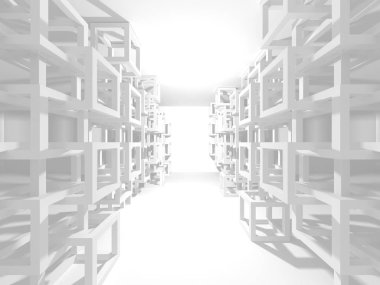 Soyut modern beyaz mimari arka planı. 3d resimleme