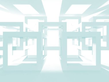 Fütüristik beyaz mimari tasarım arka plan. 3D render illüstrasyon