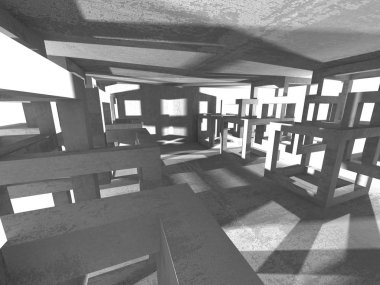 Geometrik beton mimari arka plan. 3D render illüstrasyon