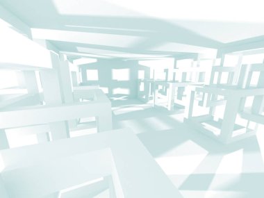 Beyaz Mimarlık inşaat Modern iç arka plan. 3D render illüstrasyon