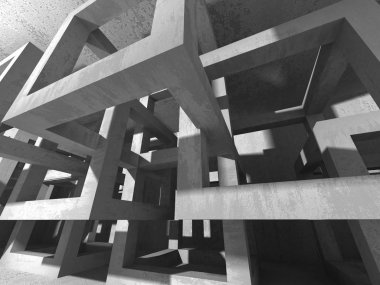 Karanlık beton boş oda. Modern mimari tasarım. Kentsel dokulu arka plan. 3D render illüstrasyon