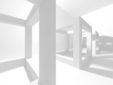 Fütüristik beyaz mimari tasarım arka plan. 3D render illüstrasyon