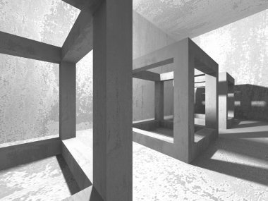 Karanlık Bodrum boş odası iç. Beton duvarlar. Mimari arka plan. 3D render illüstrasyon