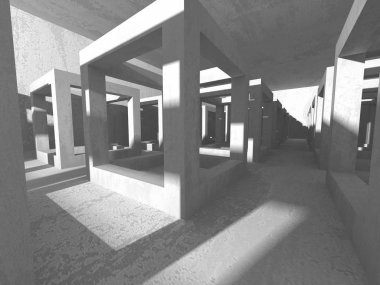 Geometrik beton mimari arka plan. 3D render illüstrasyon