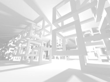 Fütüristik beyaz mimari tasarım arka plan. 3D render illüstrasyon