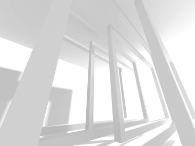 Beyaz Mimarlık inşaat Modern iç arka plan. 3D render illüstrasyon