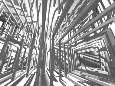 Geometrik beton mimari arka plan. 3D render illüstrasyon