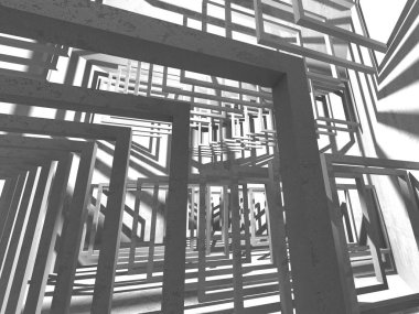 Karanlık boş oda. Beton duvarlar paslı. Mimari grunge arka plan. 3D render illüstrasyon