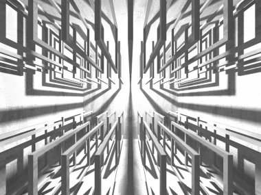 Karanlık beton boş oda. Modern mimari tasarım. Kentsel dokulu arka plan. 3D render illüstrasyon