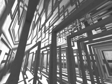 Geometrik beton mimari arka plan. 3D render illüstrasyon