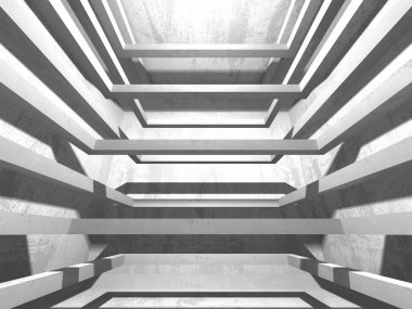 Karanlık beton boş oda. Modern mimari tasarım. Kentsel dokulu arka plan. 3D render illüstrasyon