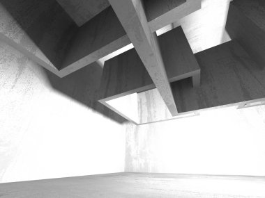 Karanlık boş oda. Beton duvarlar paslı. Mimari grunge arka plan. 3D render illüstrasyon