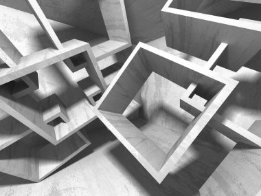 Geometrik beton mimari arka plan. 3D render illüstrasyon