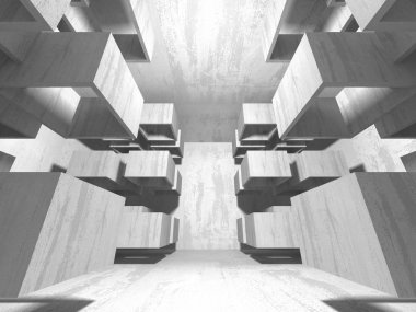 Geometrik beton mimari arka plan. 3D render illüstrasyon