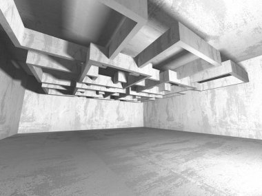 Karanlık Bodrum boş odası iç. Beton duvarlar. Mimari arka plan. 3D render illüstrasyon