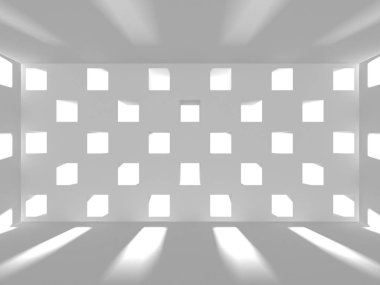 Beyaz Mimarlık inşaat Modern iç arka plan. 3D render illüstrasyon