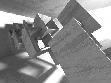 Karanlık beton boş oda. Modern mimari tasarım. Kentsel dokulu arka plan. 3D render illüstrasyon