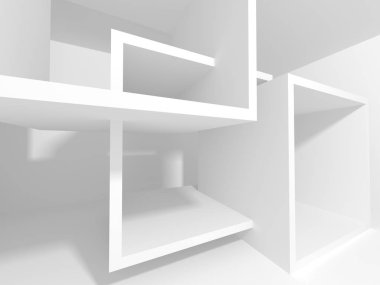 Fütüristik beyaz mimari tasarım arka plan. 3D render illüstrasyon