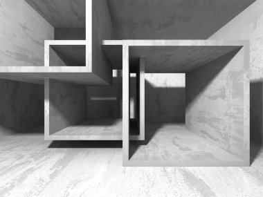 Geometrik beton mimari arka plan. 3D render illüstrasyon