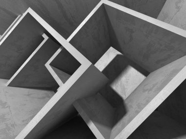 Karanlık boş oda. Beton duvarlar paslı. Mimari grunge arka plan. 3D render illüstrasyon