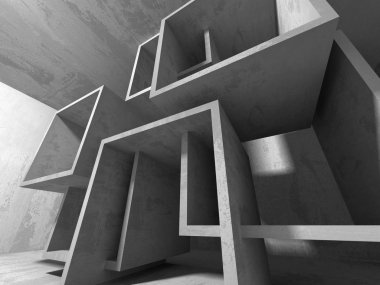 Karanlık beton boş oda. Modern mimari tasarım. Kentsel dokulu arka plan. 3D render illüstrasyon