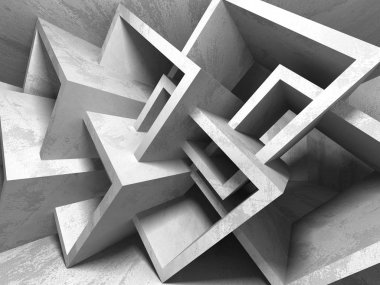 Karanlık beton boş oda. Modern mimari tasarım. Kentsel dokulu arka plan. 3D render illüstrasyon