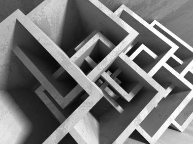 Geometrik beton mimari arka plan. 3D render illüstrasyon