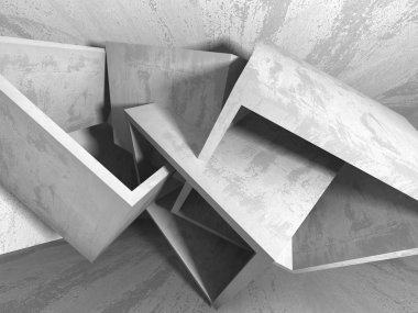 Karanlık boş oda. Beton duvarlar paslı. Mimari grunge arka plan. 3D render illüstrasyon