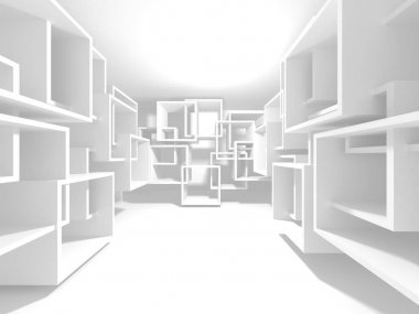 Beyaz Mimarlık inşaat Modern iç arka plan. 3D render illüstrasyon