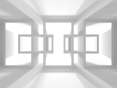 Beyaz Mimarlık inşaat Modern iç arka plan. 3D render illüstrasyon