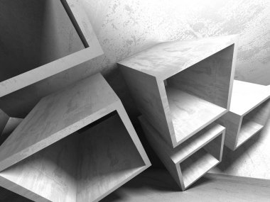 Karanlık Bodrum boş odası iç. Beton duvarlar. Mimari arka plan. 3D render illüstrasyon