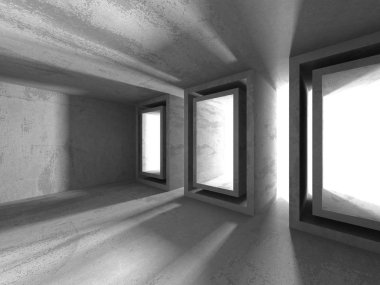 Karanlık Bodrum boş odası iç. Beton duvarlar. Mimari arka plan. 3D render illüstrasyon