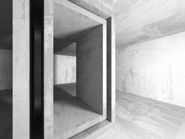 Karanlık Bodrum boş odası iç. Beton duvarlar. Mimari arka plan. 3D render illüstrasyon