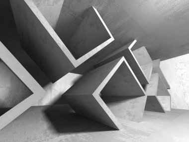 Karanlık beton boş oda. Modern mimari tasarım. Kentsel dokulu arka plan. 3D render illüstrasyon