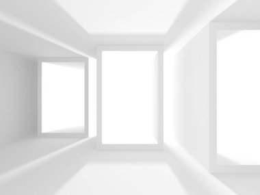 Beyaz Mimarlık inşaat Modern iç arka plan. 3D render illüstrasyon